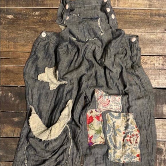 Gray Patchwork Overalls - Picture 3 of 3